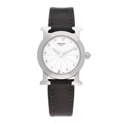 Hermes Stainless Steel Swift 25mm Heure H Ronde Quartz Watch Chocolate 1 of 5