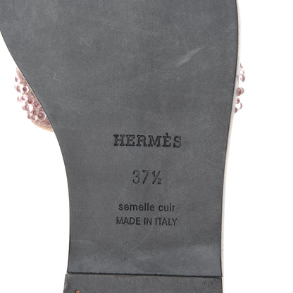 Hermes Suede Goatskin Crystal Oran Sandals 37.5 Rose Nude 9 of 12