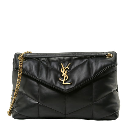 Saint Laurent Lambskin Quilted Small Loulou Puffer Monogram Chain Satchel Black 1 of 8