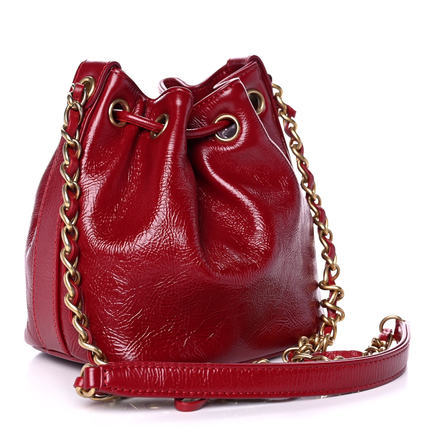 Chanel Shiny Aged Calfskin CC Chain Mini Drawstring Bag Red 3 of 14