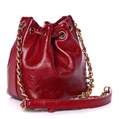 Chanel Shiny Aged Calfskin CC Chain Mini Drawstring Bag Red 3 of 14