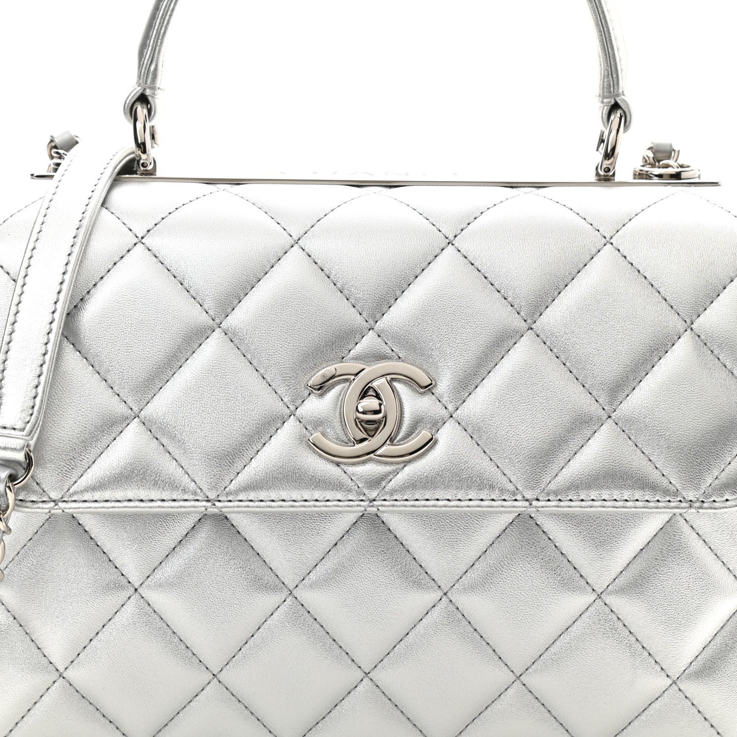 Chanel Metallic Lambskin Quilted Small Trendy CC Flap Dual Handle Bag Silver 8 of 11
