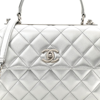 Chanel Metallic Lambskin Quilted Small Trendy CC Flap Dual Handle Bag Silver 8 of 11