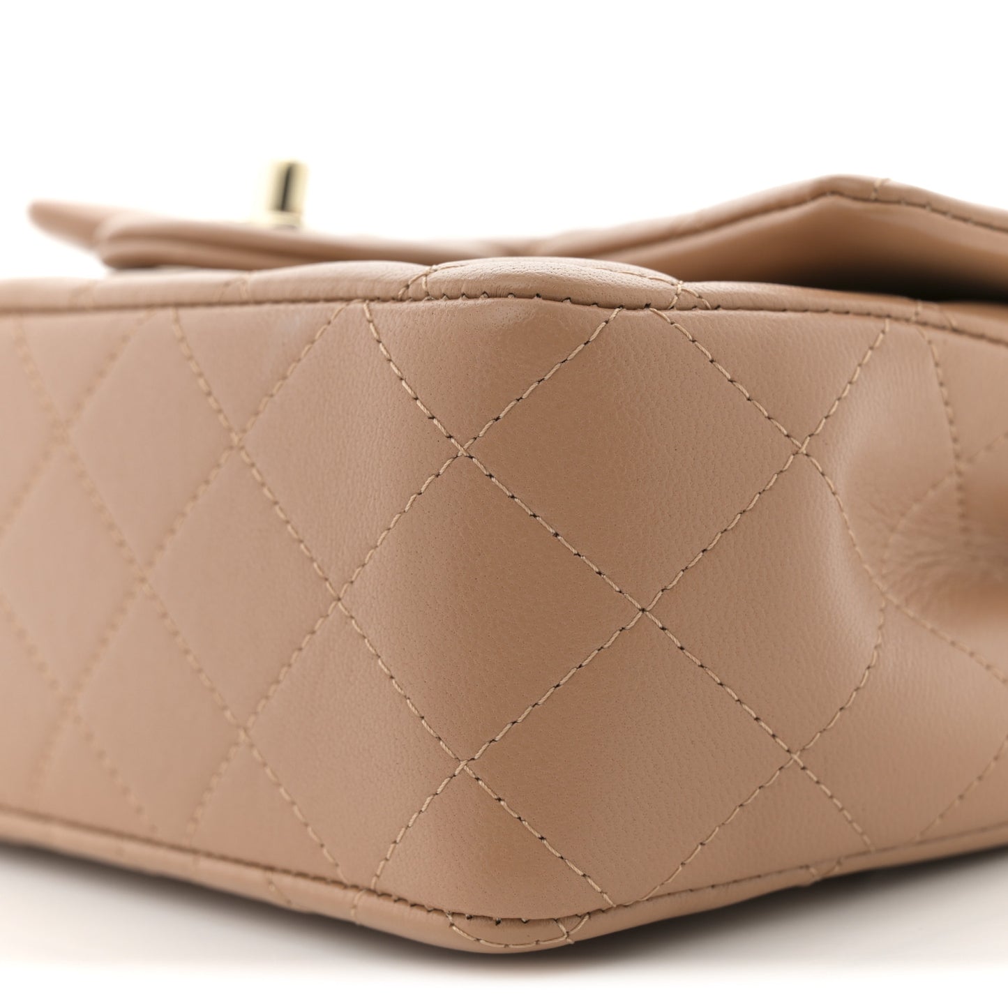 Lambskin Quilted Mini Top Handle Rectangular Flap Dark Beige