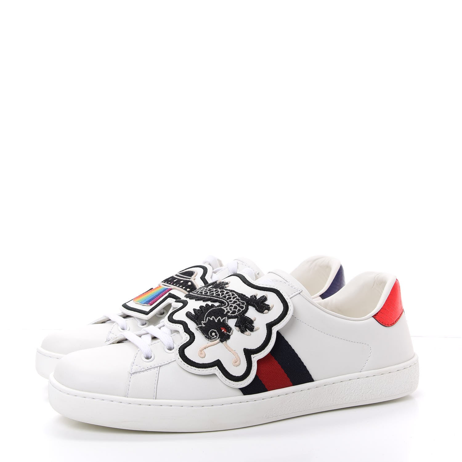 Gucci Calfskin Ayers Web UFO Dragon Embroidered Mens Ace Sneakers 8 White 3 of 11