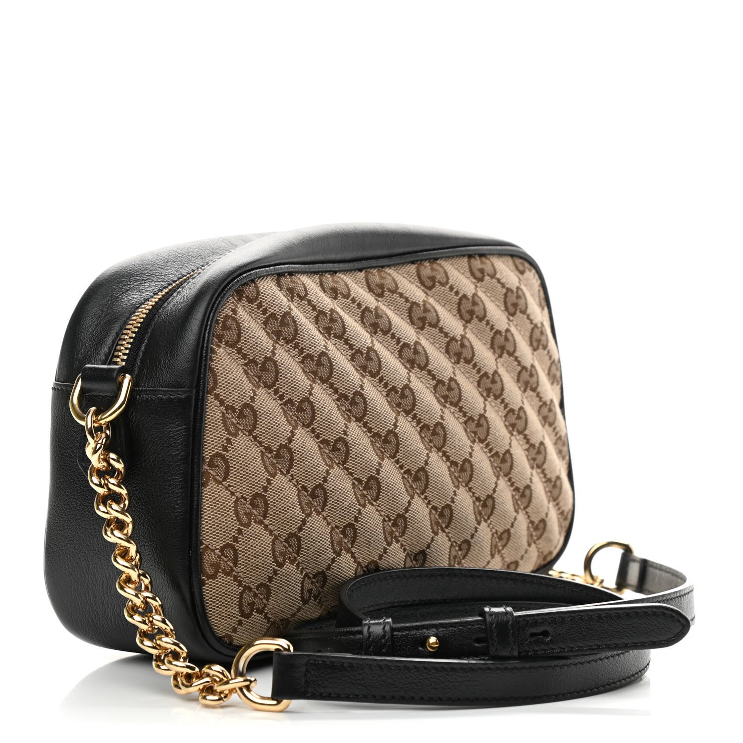 Gucci Monogram Matelasse Diagonal Small GG Marmont Chain Shoulder Bag Beige Black 3 of 10