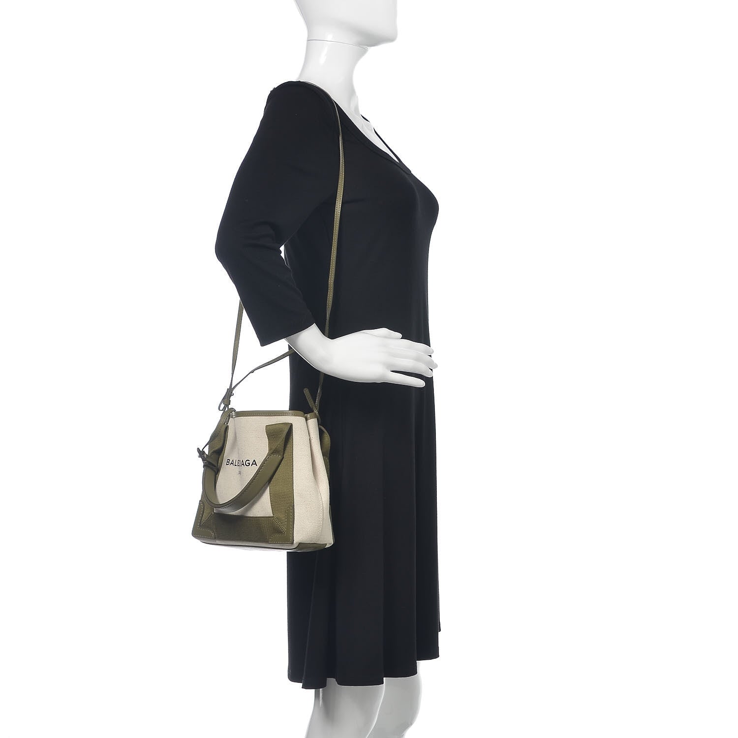 Balenciaga Cotton Canvas Calfskin Navy Cabas XS Natural Green 3 of 16