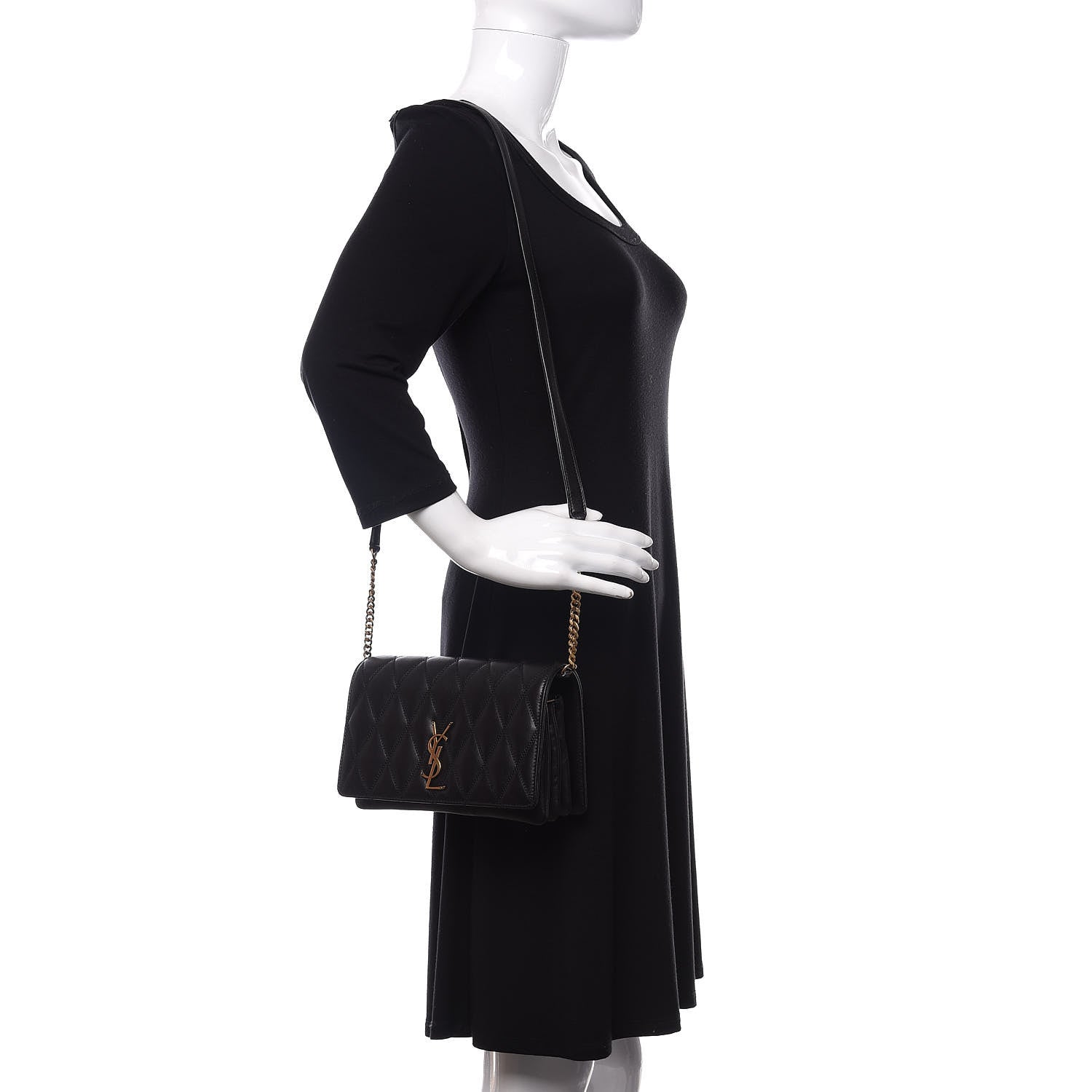 Saint Laurent Lambskin Diamond Quilted Monogram Angie Chain Bag Black 2 of 11