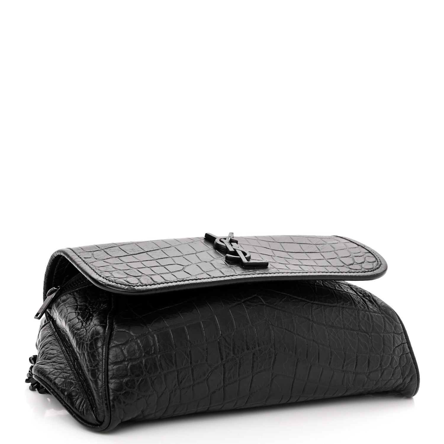 Saint Laurent Crocodile Embossed Calfskin Matelasse Monogram Baby Niki Shoulder Belt Bag Black 4 of 12