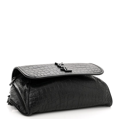 Saint Laurent Crocodile Embossed Calfskin Matelasse Monogram Baby Niki Shoulder Belt Bag Black 4 of 12