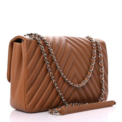 Chanel Lambskin Chevron Double Stitch Jumbo Single Flap Camel 3 of 10