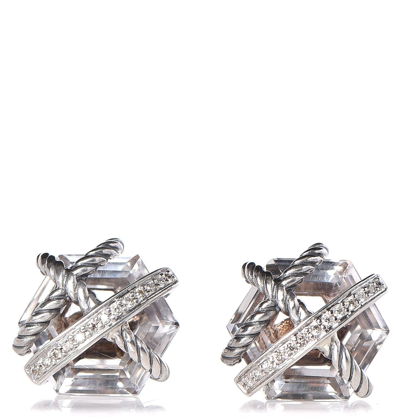 Sterling Silver Diamond Crystal 10mm Cable Wrap Earrings