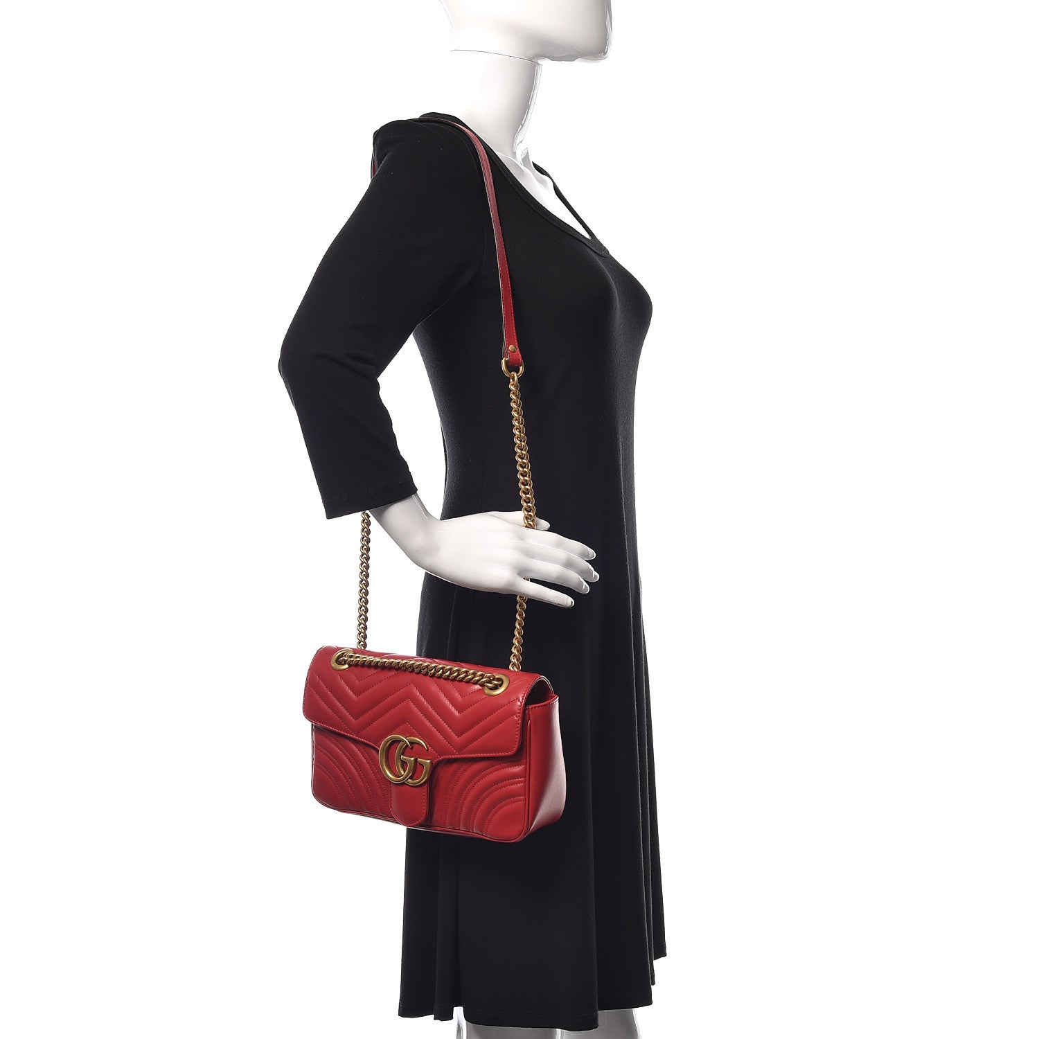 Gucci Calfskin Matelasse Small GG Marmont Shoulder Bag Hibiscus Red 2 of 11