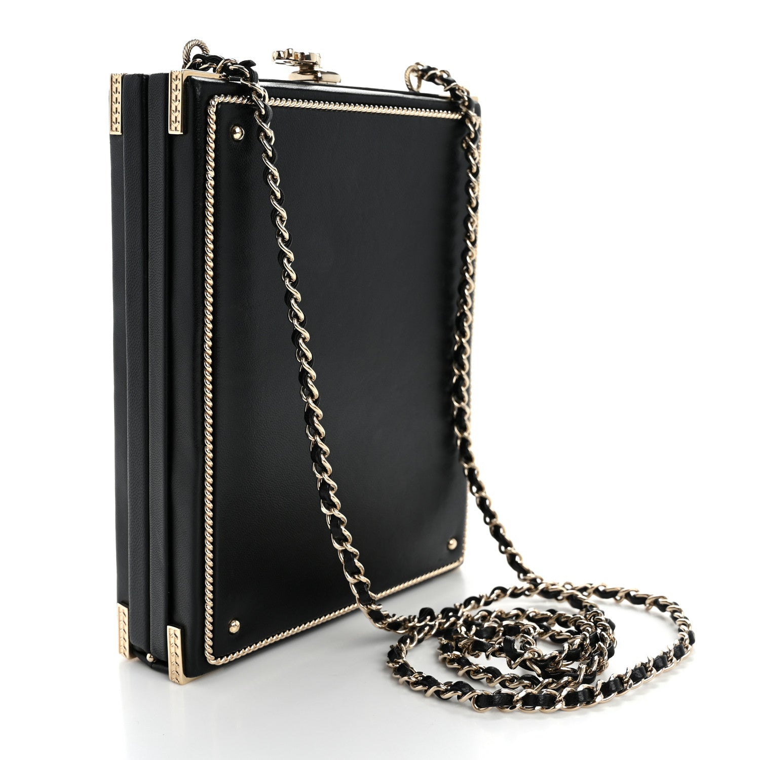 Chanel Lambskin Room Card Minaudiere Evening Bag Black Gold 3 of 13