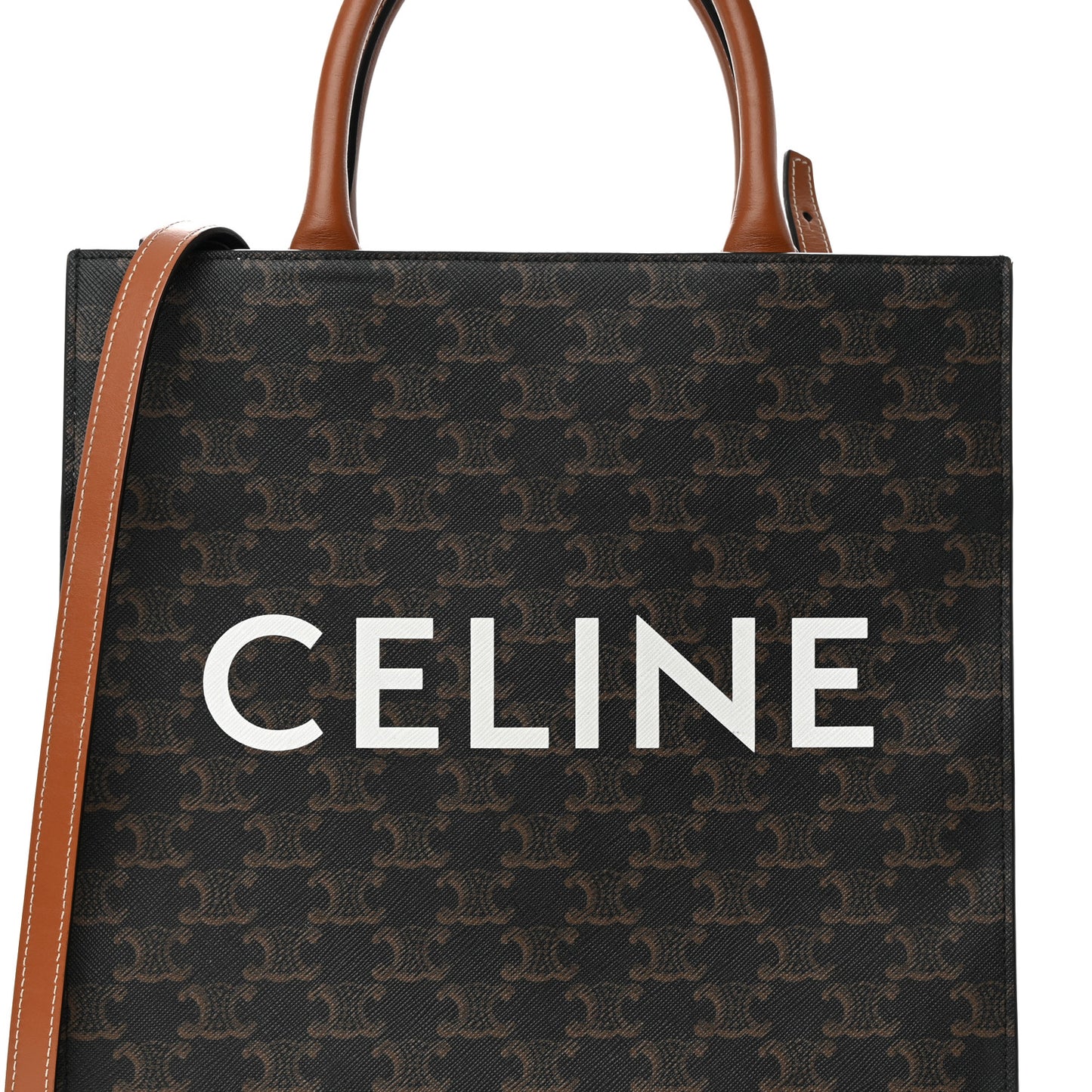Triomphe Canvas Calfskin Small Vertical Cabas Tan
