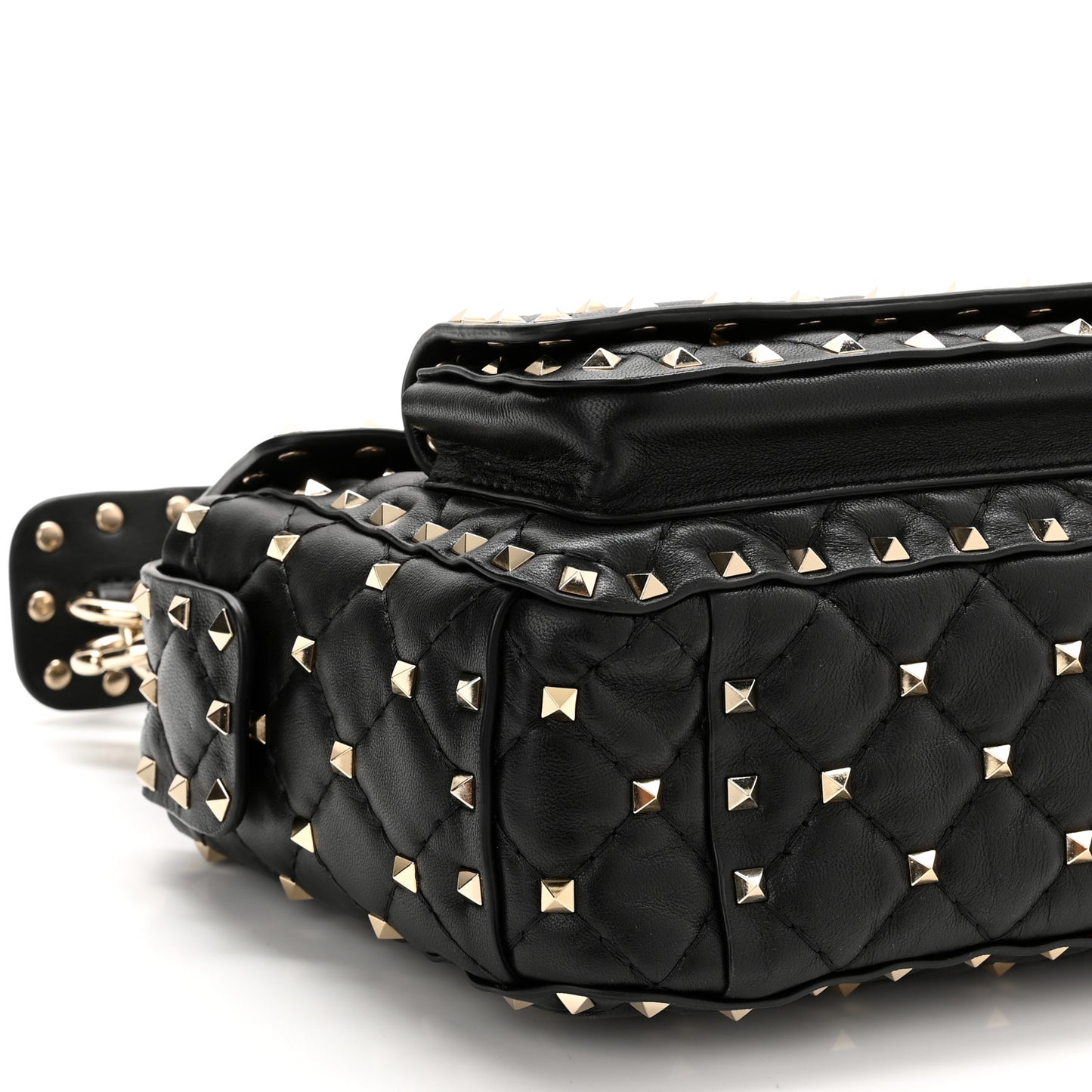 Lambskin Medium Rockstud Spike Shoulder Bag Black
