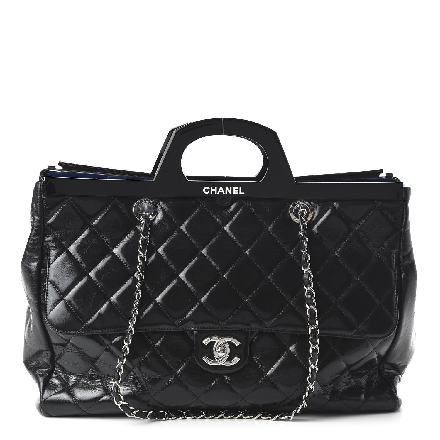 Chanel Glazed Calfskin Quilted Large CC Delivery Tote Black 1 of 12