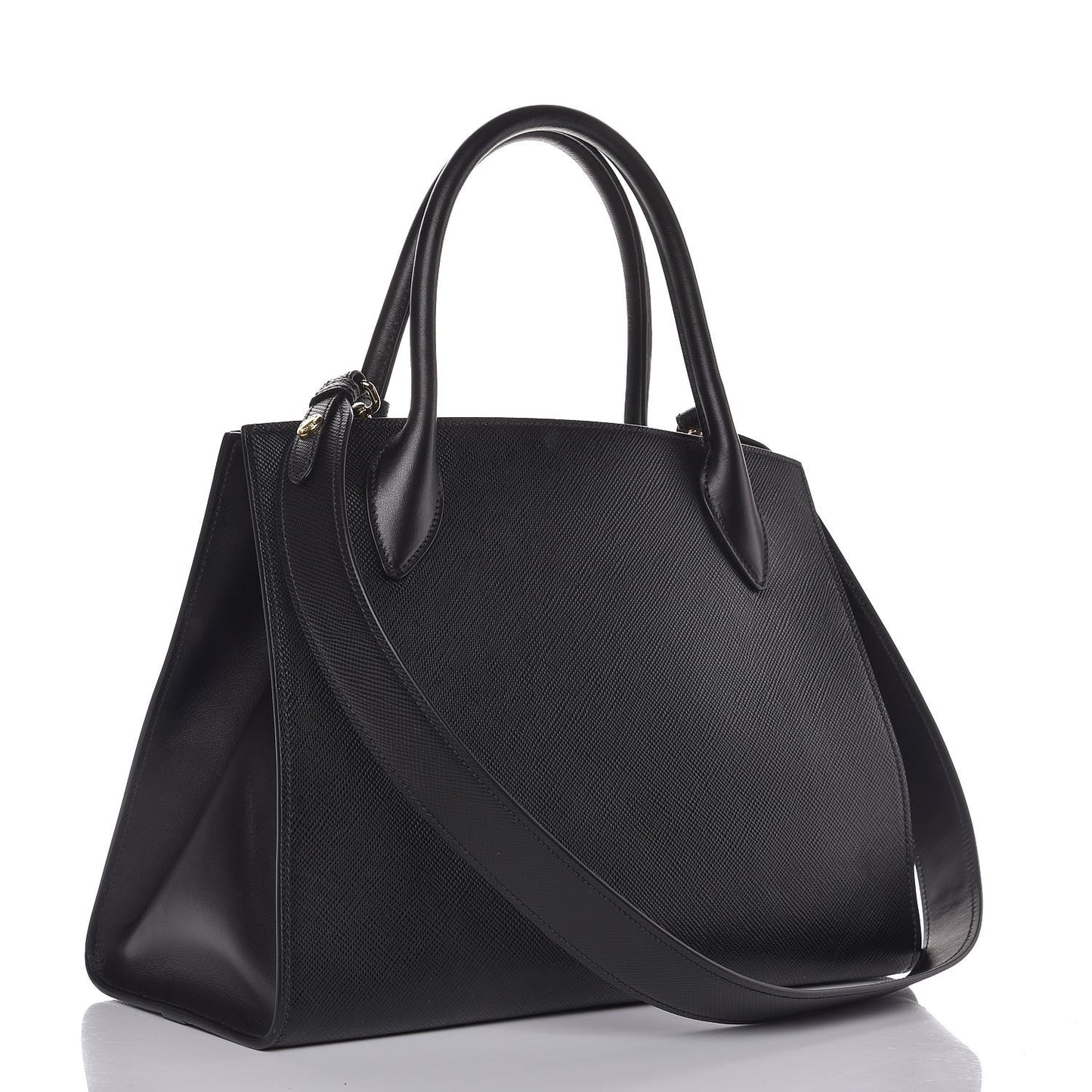 Saffiano Cuir Calfskin Large Monochrome Top Handle Tote Black