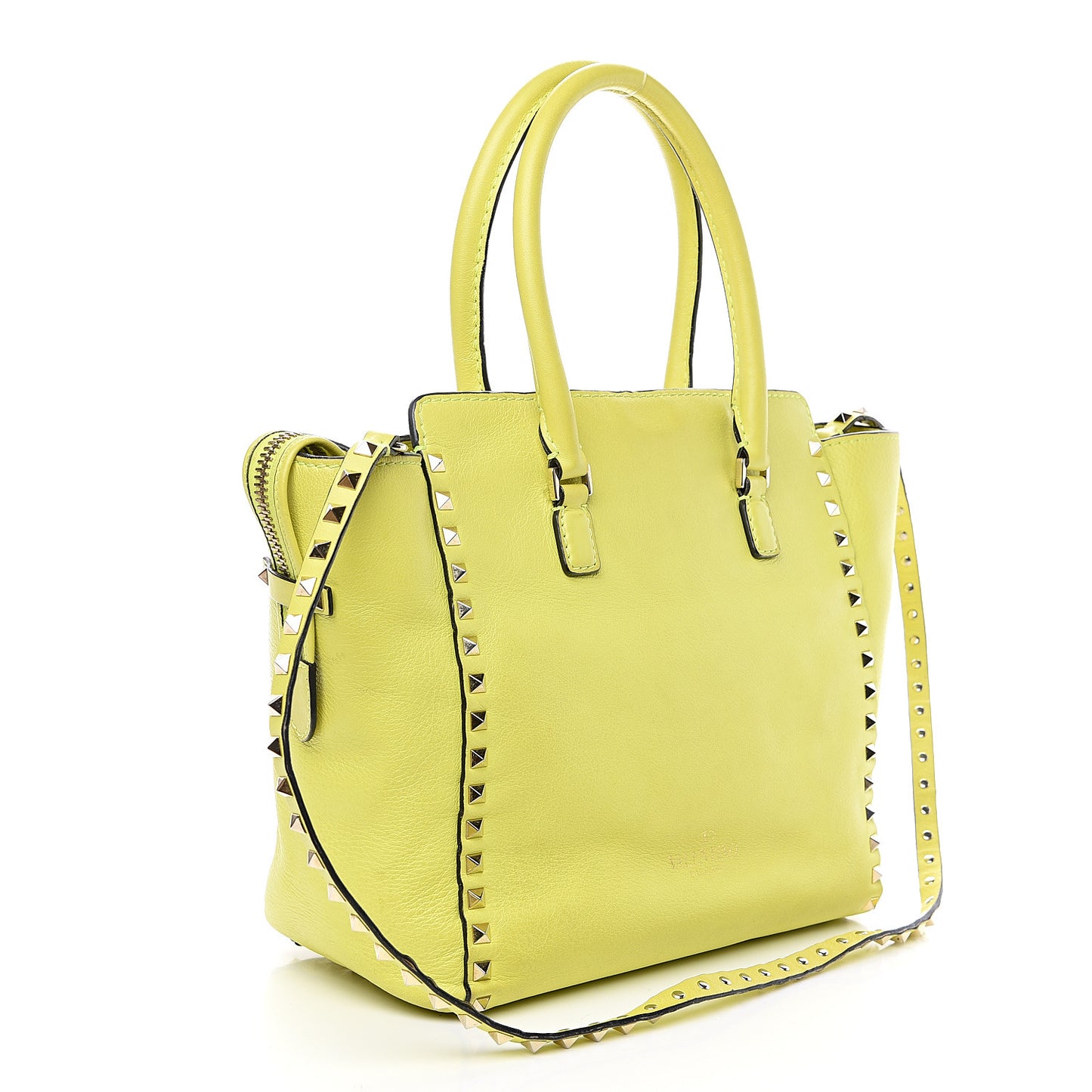 Vitello Rockstud Double Handle Tote Yellow Fluo
