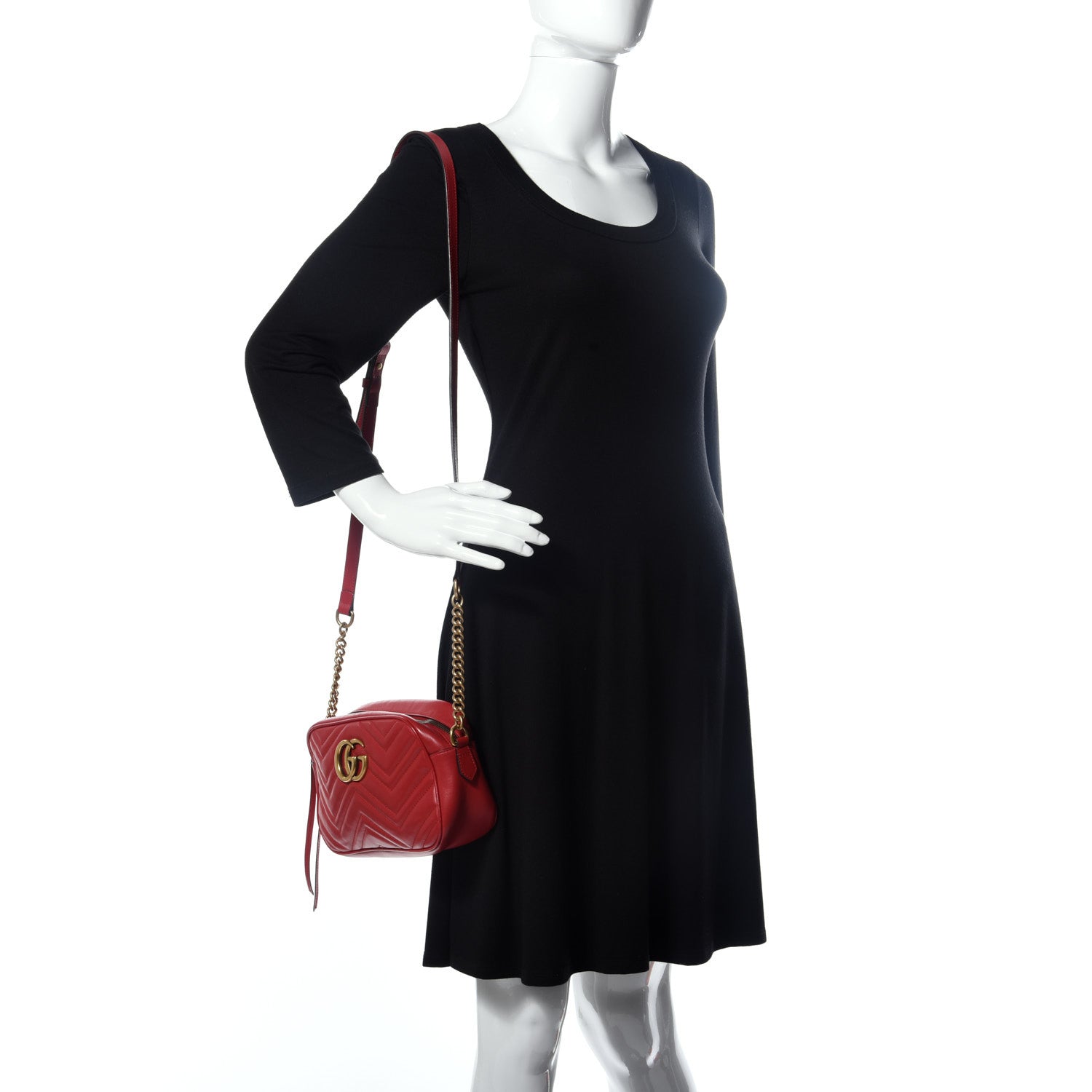 Gucci Calfskin Matelasse Small GG Marmont Chain Shoulder Bag Hibiscus Red 2 of 11