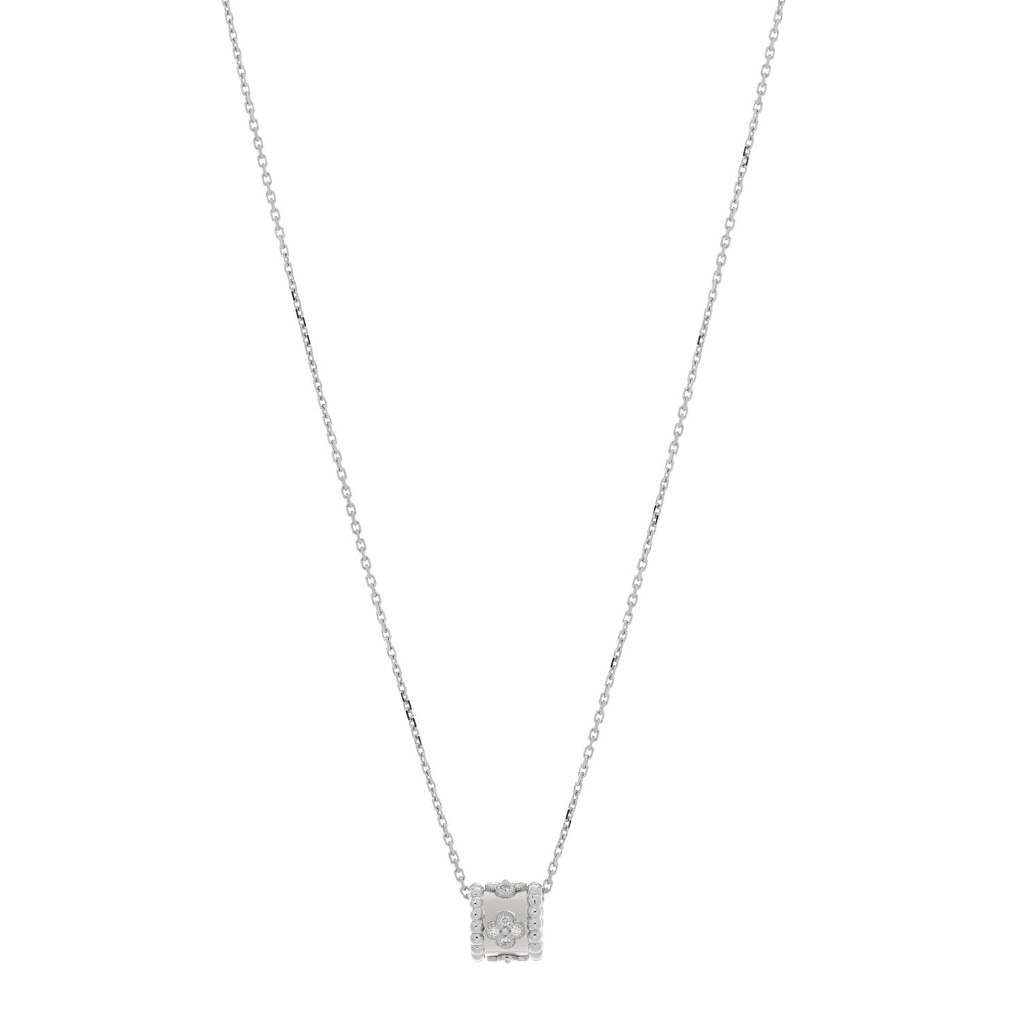 18K White Gold Diamond Small Perlee Clovers Pendant Necklace
