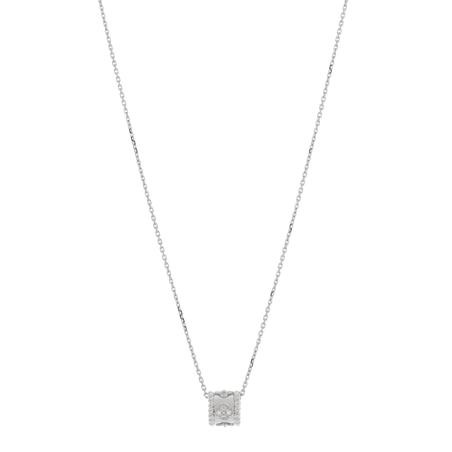 Van Cleef & Arpels 18K White Gold Diamond Small Perlee Clovers Pendant Necklace 1 of 5