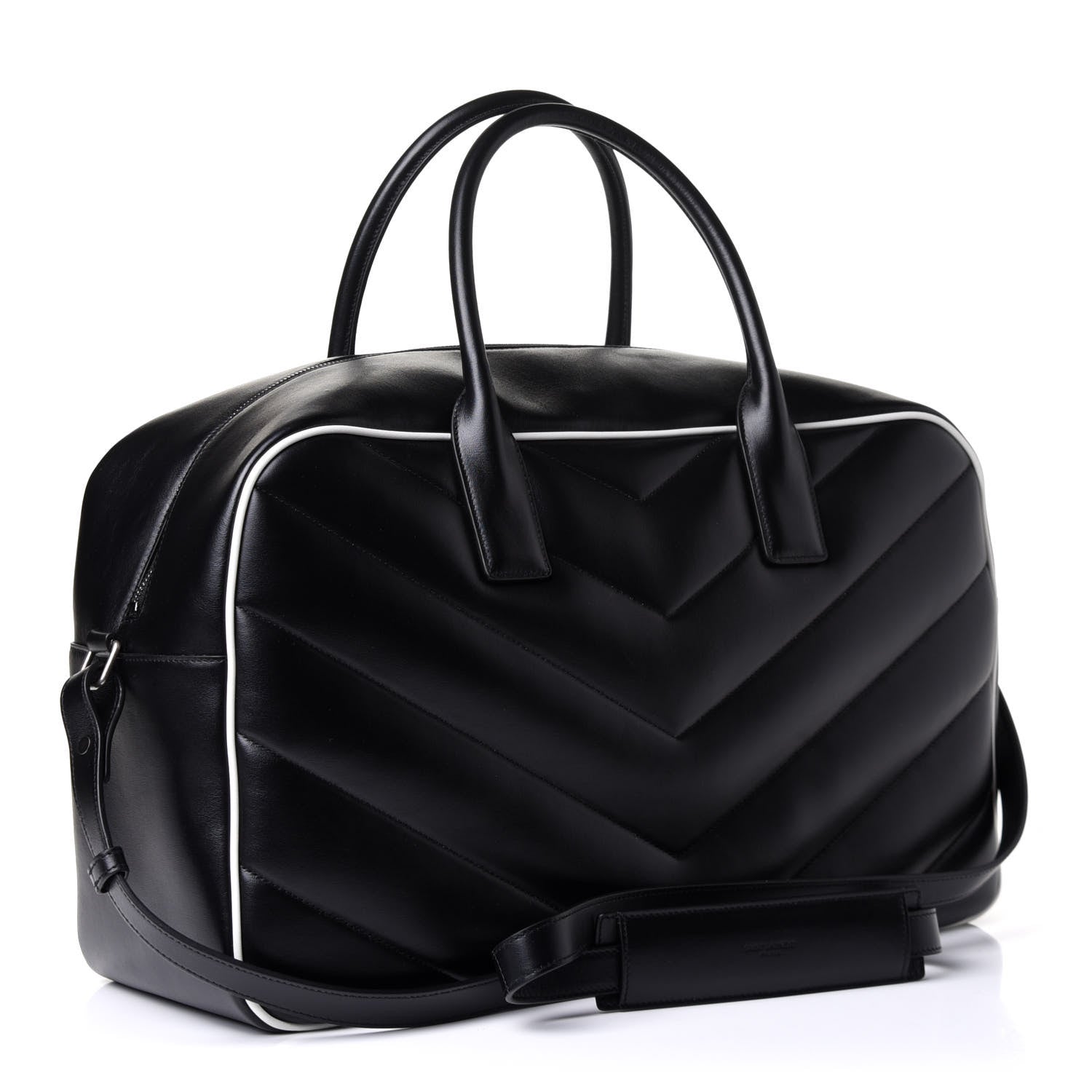 Saint Laurent Calfskin Medium Miles Logo Bowler Duffel Bag Black 3 of 12