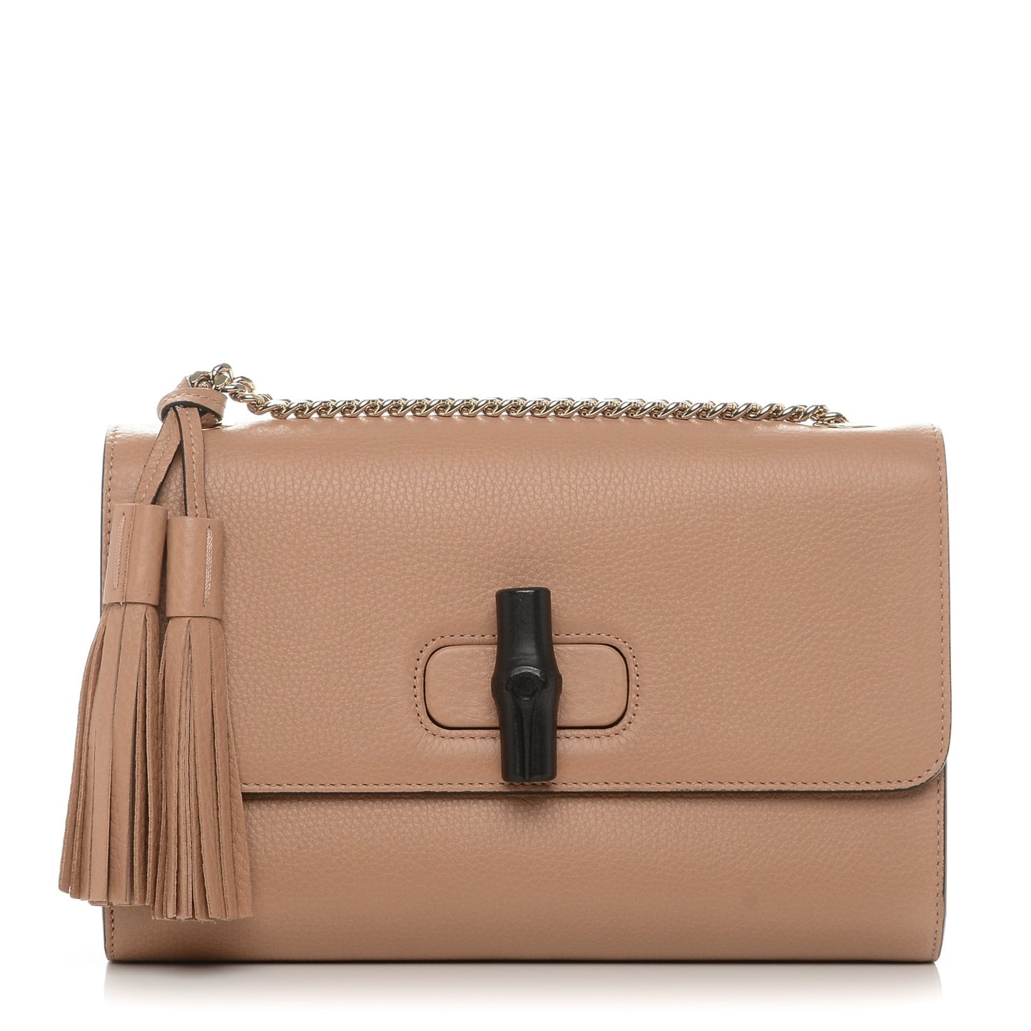 Pebbled Calfskin Medium Miss Bamboo Shoulder Bag Camelia
