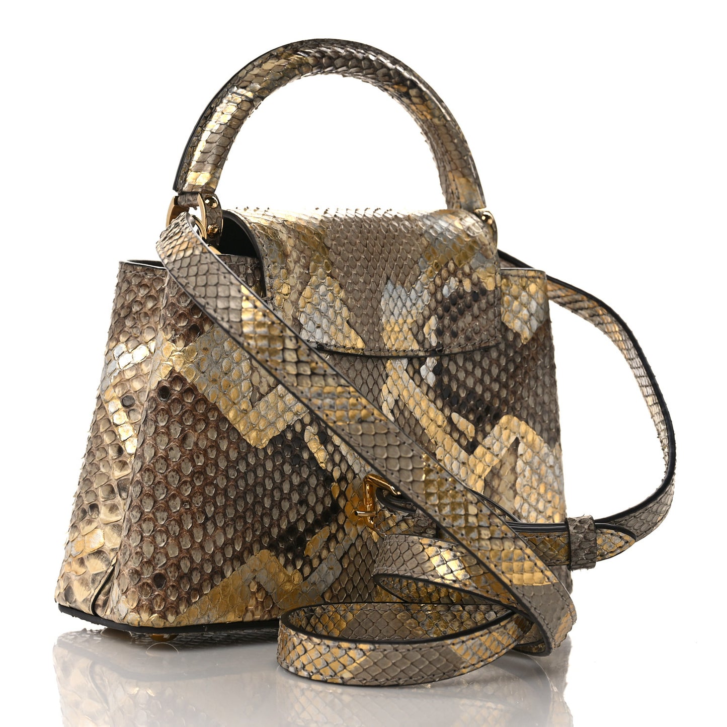 Metallic Python Capucines Mini Gold Silver