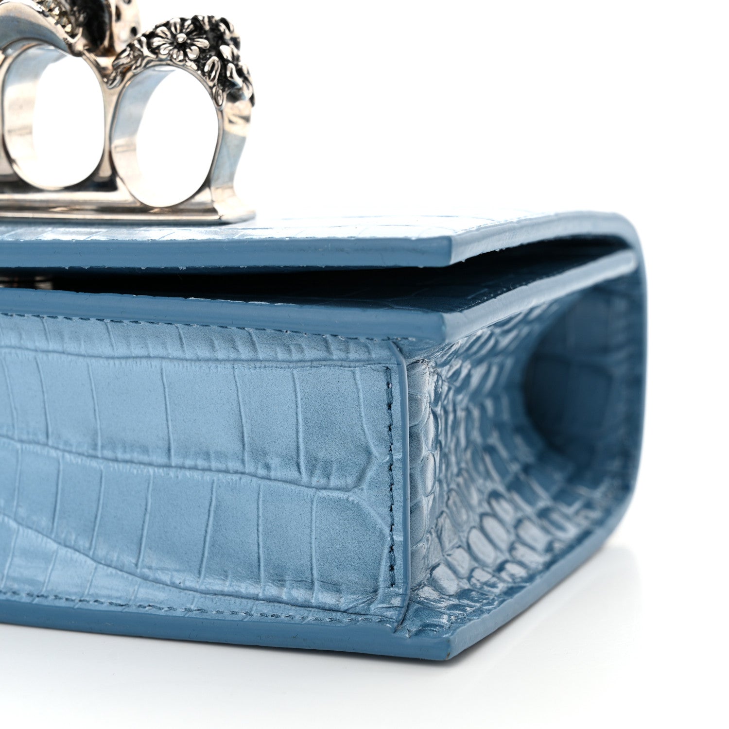 Alexander McQueen Calfskin Crocodile Embossed Knuckle Shoulder Bag Ciel 10 of 13