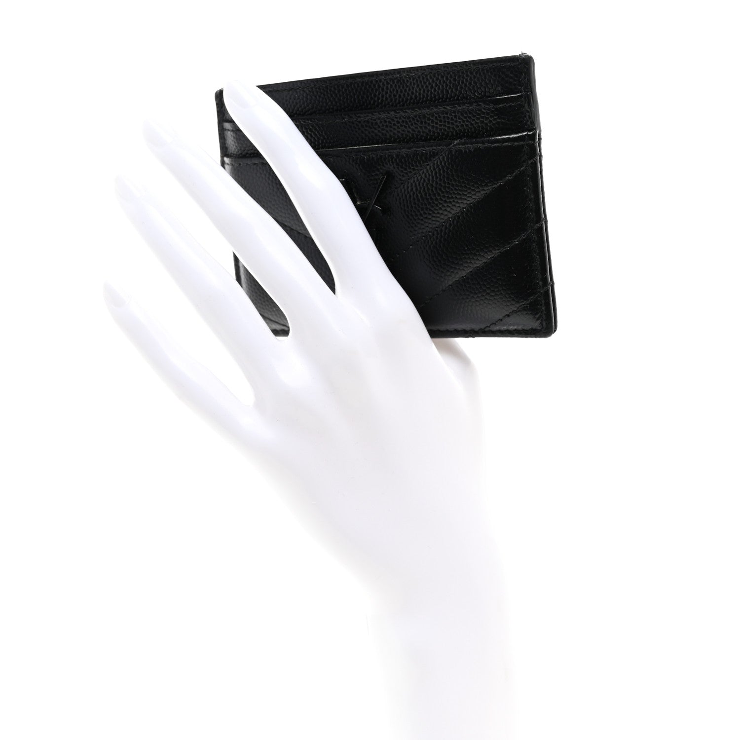 Saint Laurent Grain De Poudre Matelasse Chevron Monochrome Monogram Credit Card Case Black 2 of 9