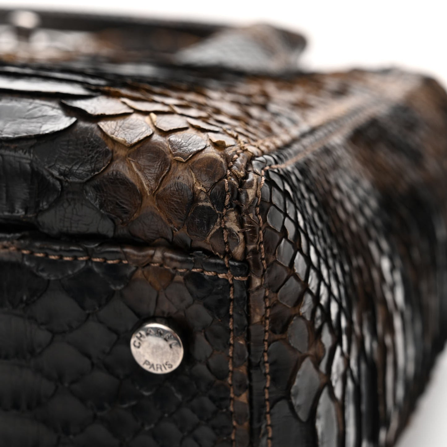 Snakeskin Executive Cerf Shopper Tote Dark Brown