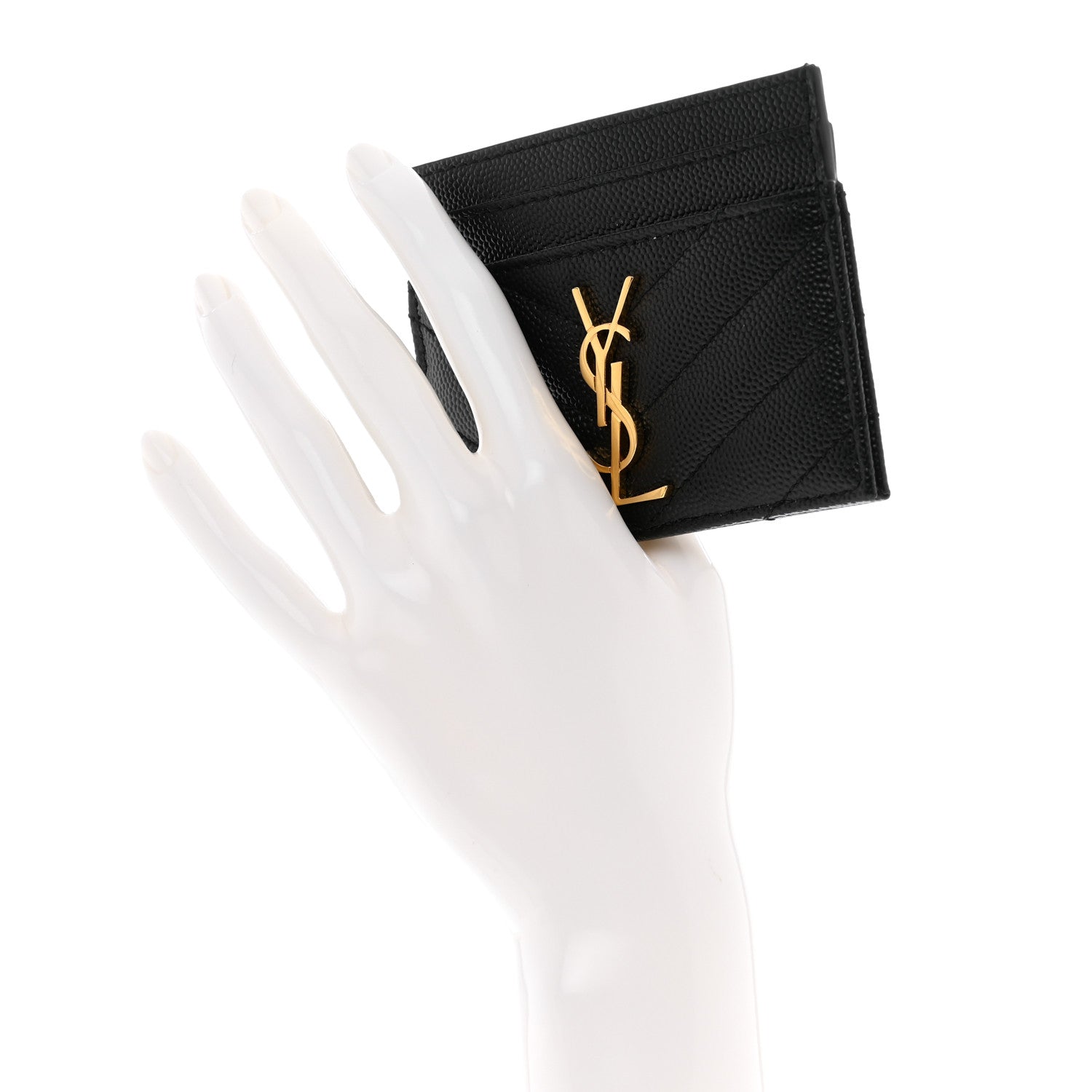 Saint Laurent Grain De Poudre Matelasse Chevron Monogram Credit Card Case Black 2 of 8