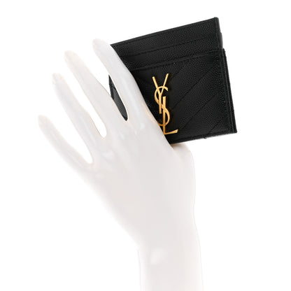 Saint Laurent Grain De Poudre Matelasse Chevron Monogram Credit Card Case Black 2 of 8