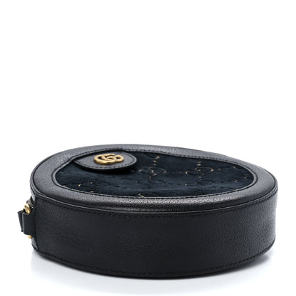 Gucci Velvet Calfskin GG Monogram Round Shoulder Bag Blue Beige 4 of 12
