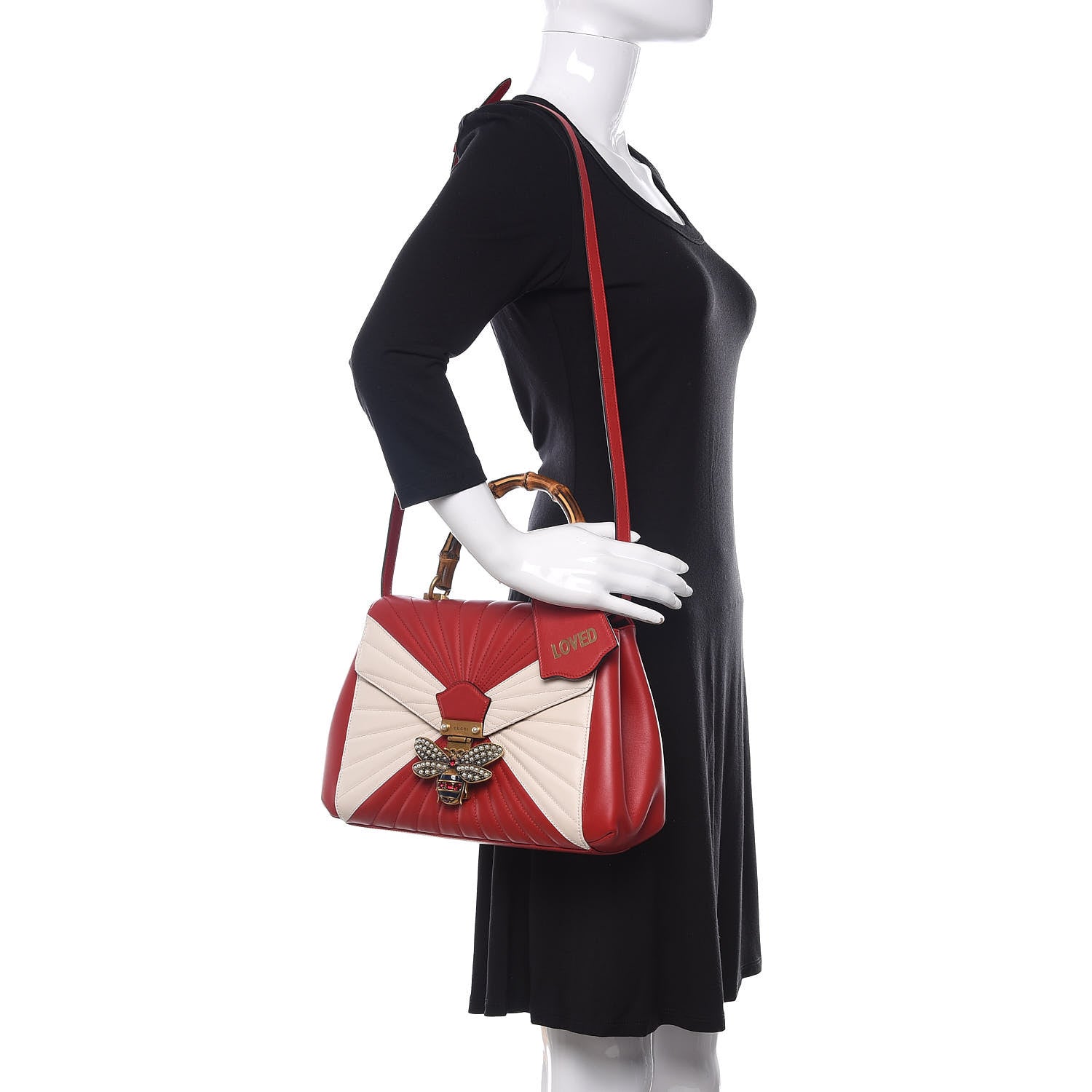 Gucci Calfskin Bamboo Trapuntata Queen Margaret Top Handle Bag Mystic White Hibiscus Red 2 of 10