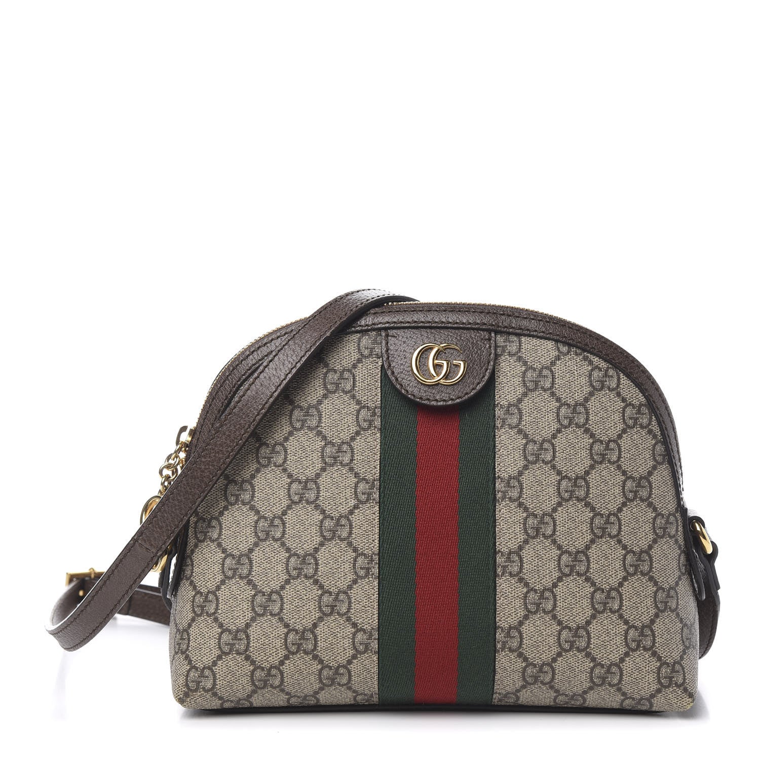 Gucci GG Supreme Monogram Textured Dollar Calfskin Web Small Ophidia Dome Shoulder Bag Beige Ebony New Acero 1 of 9
