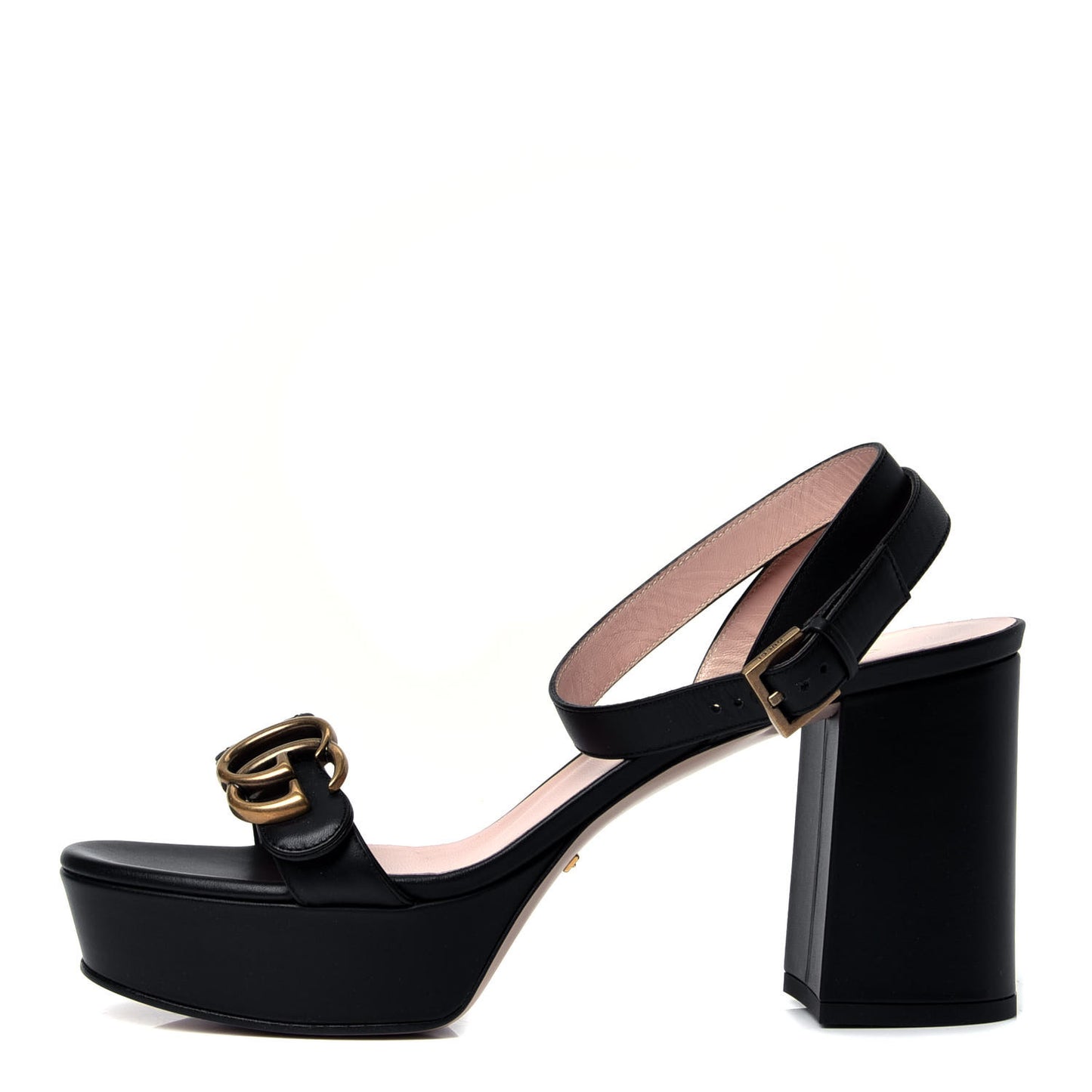 Calfskin GG Marmont Ankle Wrap 30/85mm Platform Sandals 39.5 Black