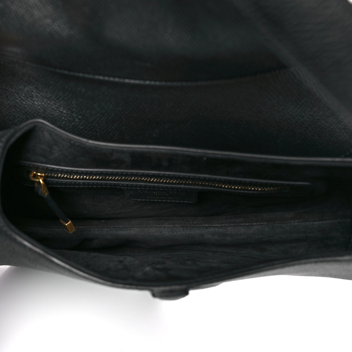 Grained Calfskin Saddle Bag With Strap Black