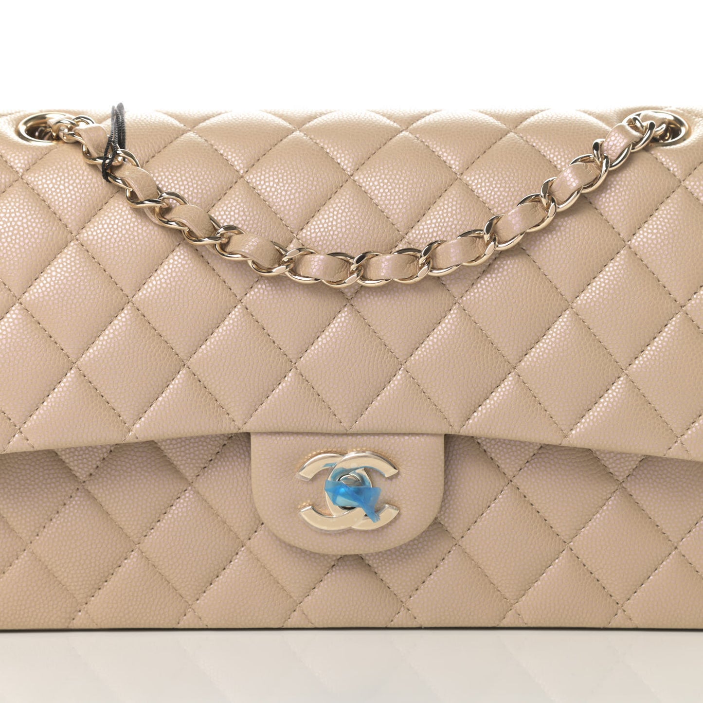 Iridescent Caviar Quilted Medium Double Flap Dark Beige