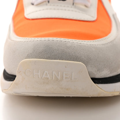Chanel Suede Calfskin Lambskin Neoprene High Top CC Sneakers 39.5 White Fluo Orange 19 of 23