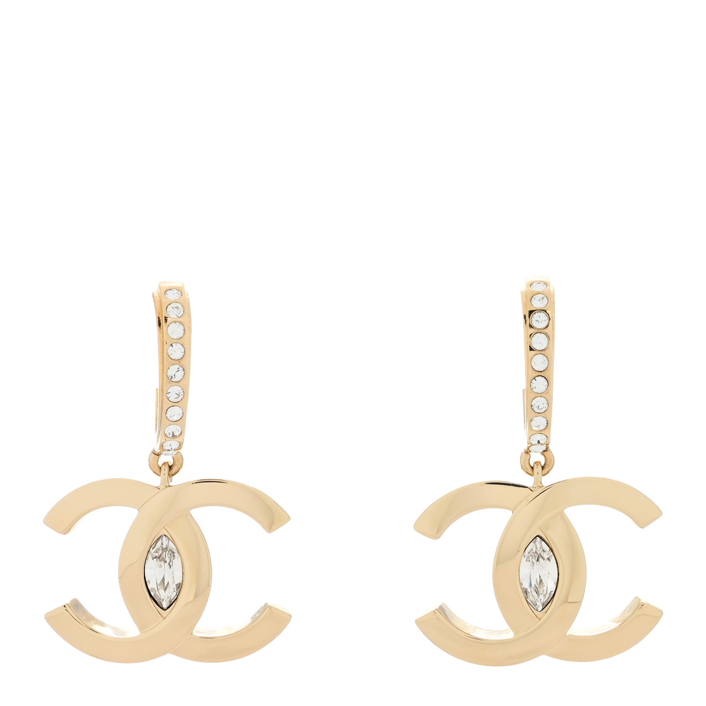 Metal Crystal CC Hoop Drop Earrings Gold