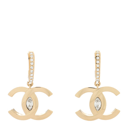 Chanel Metal Crystal CC Hoop Drop Earrings Gold 1 of 4