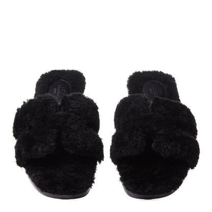 Hermes Woolskin Oran Sandals 37.5 Black 5 of 9