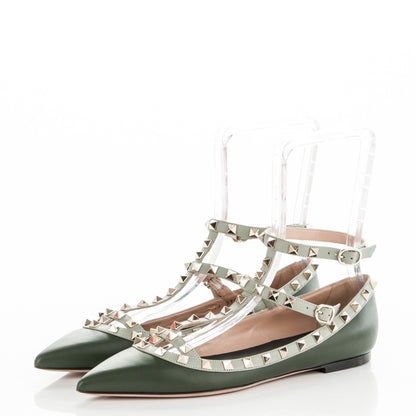 Valentino Garavani Nappa Rockstud Cage Ballerina Flats 40 Vert Fonce 3 of 8