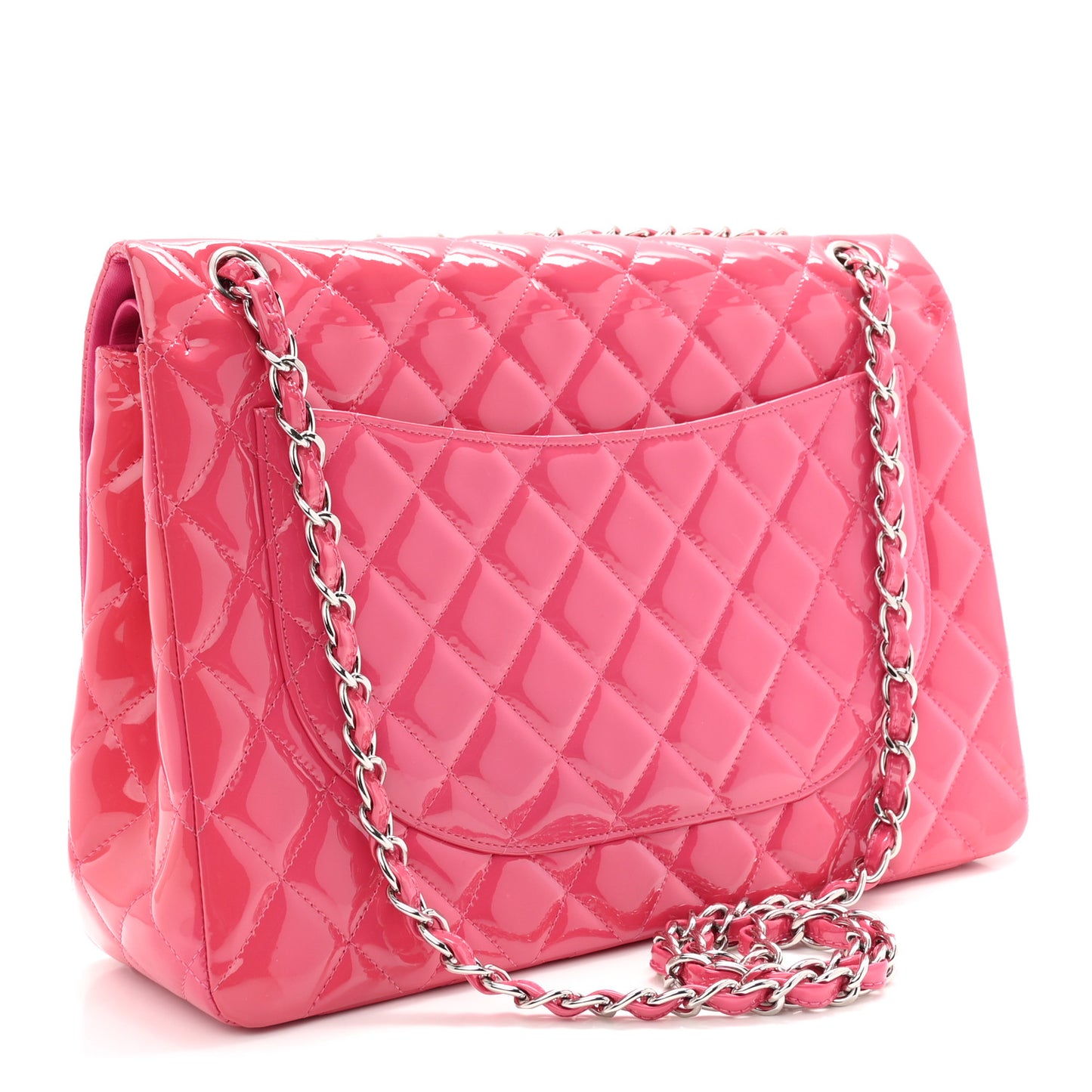 Patent Maxi Quilted Double Flap Fuchsia