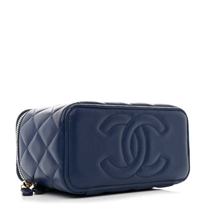 Chanel Lambskin Quilted Small Top Handle Vanity Case With Chain Navy 4 of 12