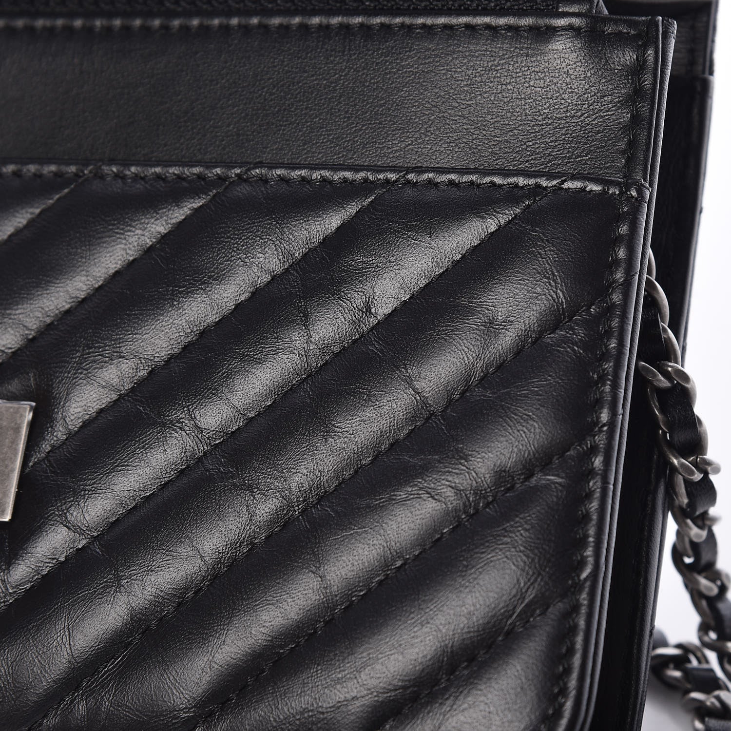 Chanel Aged Calfskin Chevron Quilted Reissue Wallet On Chain WOC Black 9 of 12