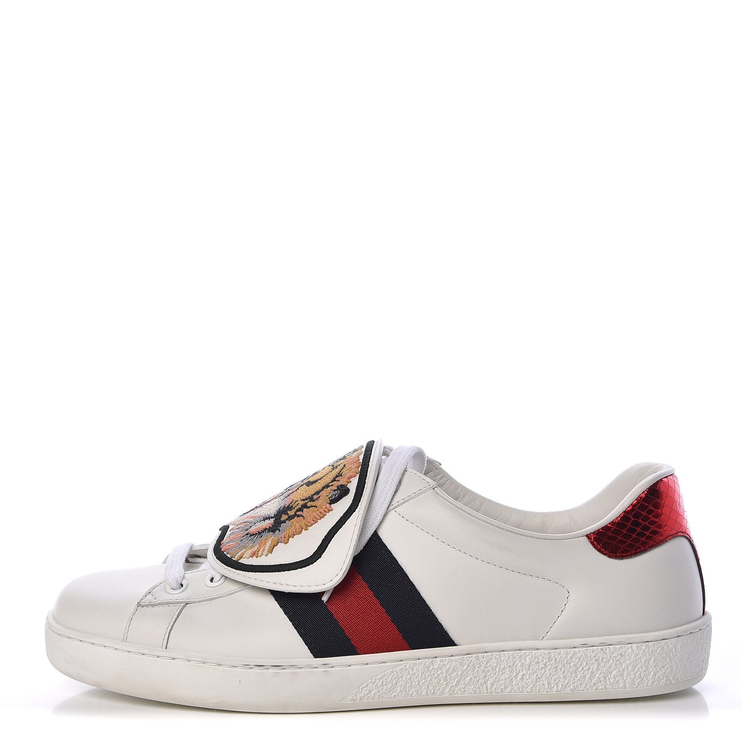 Gucci Calfskin Ayers Web Tiger Embroidered Mens Ace Sneakers7.5 White 1 of 12