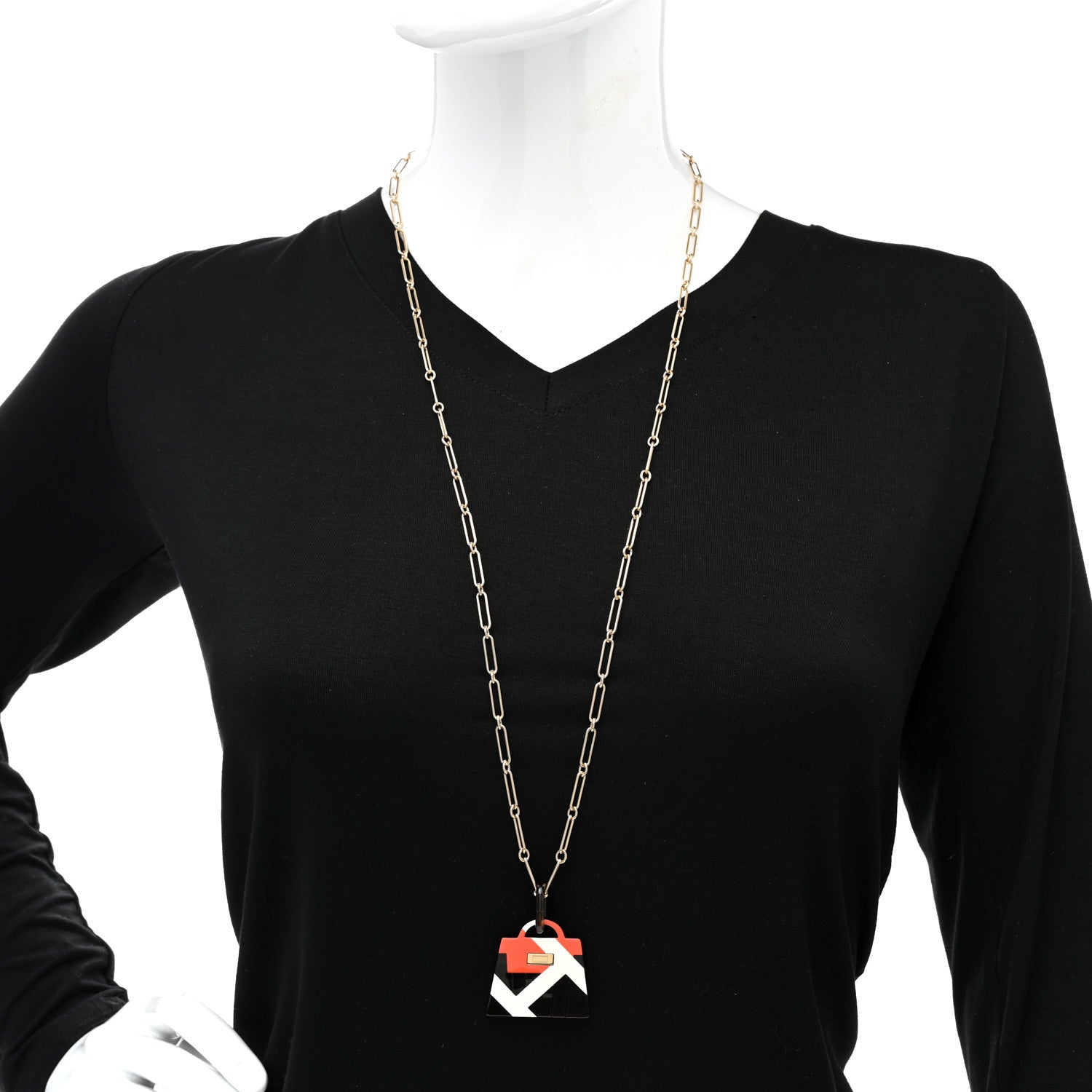Hermes Amulette Laquee Kelly Pendant Necklace Gold Multicolor 2 of 7